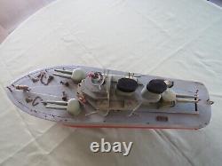 JOUETS JAPONAIS DES ANNÉES 50 VINTAGE 22L BATTERIE OPÉRÉE MODÈLE DE BATEAU DESTROYER DE LA MARINE EN BOIS