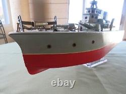 JOUETS JAPONAIS DES ANNÉES 50 VINTAGE 22L BATTERIE OPÉRÉE MODÈLE DE BATEAU DESTROYER DE LA MARINE EN BOIS