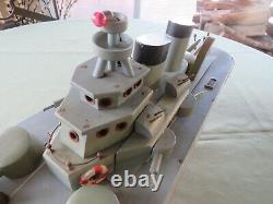 JOUETS JAPONAIS DES ANNÉES 50 VINTAGE 22L BATTERIE OPÉRÉE MODÈLE DE BATEAU DESTROYER DE LA MARINE EN BOIS