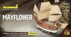 Kit de modèle de bateau Mamoli MV49 Mayflower à échelle 1/70 avec coque en bois sur cadre en bois.