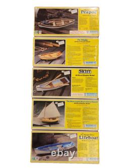 Lot de 5 kits de modèles de bateaux en bois vintage Midwest, 4 scellés, 1 ouvert (en l’état)