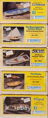 Lot de 5 kits de modèles de bateaux en bois vintage Midwest, 4 scellés, 1 ouvert (en l’état)