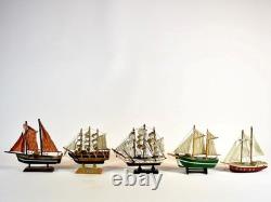 Lot de 5 modèles de navires à voile en bois faits main, grand bateau, décor nautique