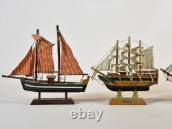 Lot de 5 modèles de navires à voile en bois faits main, grand bateau, décor nautique
