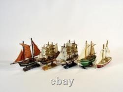 Lot de 5 modèles de navires à voile en bois faits main, grand bateau, décor nautique