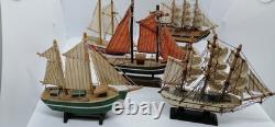 Lot de 5 modèles de navires à voile en bois faits main, grand bateau, décor nautique