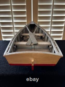MODELE DE CANOT EN BOIS 18, FAIT MAIN, PEINT À LA MAIN AVEC ANCRE, PAGAI, CORDAGE ET SUPPORT
