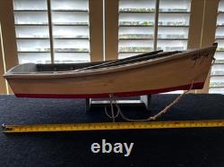 MODELE DE CANOT EN BOIS 18, FAIT MAIN, PEINT À LA MAIN AVEC ANCRE, PAGAI, CORDAGE ET SUPPORT