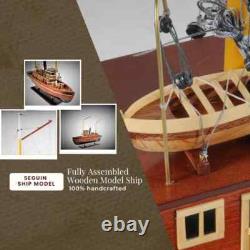 Maquette de bateau Seguin en bois, assemblée à la main, avec support et plaque nominative