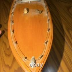 Maquette de bateau à moteur en bois préassemblée avec support d’exposition, thème nautique
