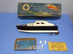 Maquette de bateau en bois à propulsion mécanique LANG CRAFT japonais des années 1950, dans sa boîte