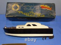 Maquette de bateau en bois à propulsion mécanique LANG CRAFT japonais des années 1950, dans sa boîte