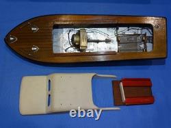 Maquette de bateau en bois à propulsion mécanique LANG CRAFT japonais des années 1950, dans sa boîte