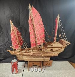 Maquette de bateau jonque chinois en bois, artisanale, vintage des années 1950, 24 pouces
