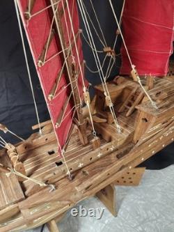 Maquette de bateau jonque chinois en bois, artisanale, vintage des années 1950, 24 pouces