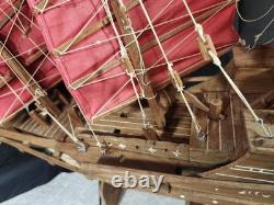 Maquette de bateau jonque chinois en bois, artisanale, vintage des années 1950, 24 pouces