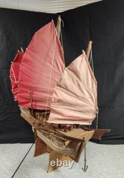Maquette de bateau jonque chinois en bois, artisanale, vintage des années 1950, 24 pouces