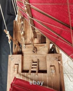 Maquette de bateau jonque chinois en bois, artisanale, vintage des années 1950, 24 pouces