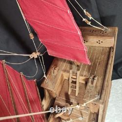 Maquette de bateau jonque chinois en bois, artisanale, vintage des années 1950, 24 pouces