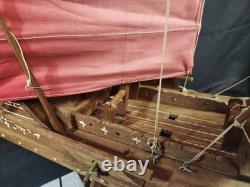 Maquette de bateau jonque chinois en bois, artisanale, vintage des années 1950, 24 pouces
