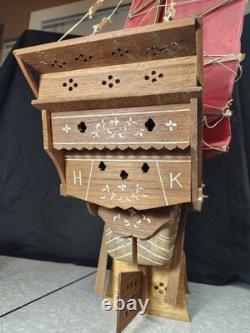 Maquette de bateau jonque chinois en bois, artisanale, vintage des années 1950, 24 pouces