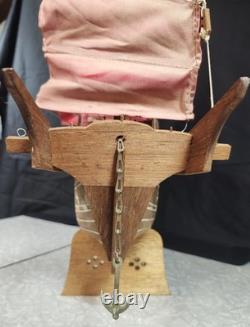 Maquette de bateau jonque chinois en bois, artisanale, vintage des années 1950, 24 pouces