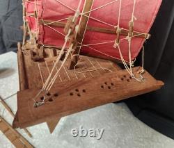 Maquette de bateau jonque chinois en bois, artisanale, vintage des années 1950, 24 pouces