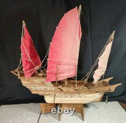 Maquette de bateau jonque chinois en bois, artisanale, vintage des années 1950, 24 pouces