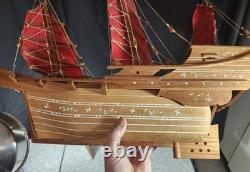 Maquette de bateau jonque chinois en bois, artisanale, vintage des années 1950, 24 pouces