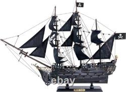 Maquette de navire pirate en bois noir perle, 22 pièces, mât et voiles démontables, peinte à la main
