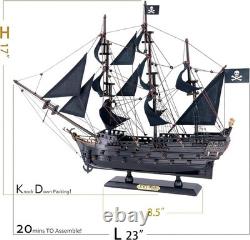 Maquette de navire pirate en bois noir perle, 22 pièces, mât et voiles démontables, peinte à la main