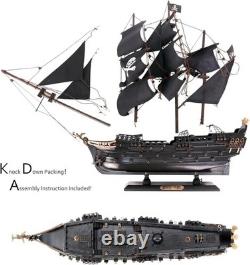 Maquette de navire pirate en bois noir perle, 22 pièces, mât et voiles démontables, peinte à la main