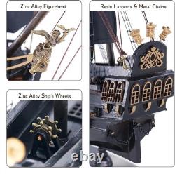 Maquette de navire pirate en bois noir perle, 22 pièces, mât et voiles démontables, peinte à la main