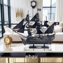 Maquette de navire pirate en bois noir perle, 22 pièces, mât et voiles démontables, peinte à la main