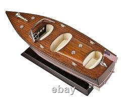 Maquette de vedette rapide en bois Chris-Craft Runabout Yacht, triple cockpit, de collection