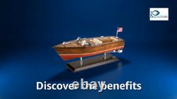 Maquette de vedette rapide en bois Chris-Craft Runabout Yacht, triple cockpit, de collection