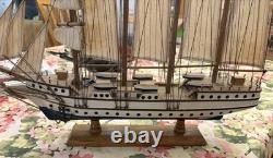 Maquette de voilier clipper en bois vintage à 4 mâts, 17,5 pouces de hauteur, modèle de bateau à voile 21		 <br/>  