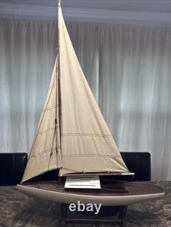 Maquette de yacht en bois vintage, voilier classique de croisière, mât de 27,5 cm
