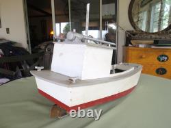 Maquette en bois artisanale de bateau de travail à fond plat Chesapeake Bay, art populaire vintage, 25 L