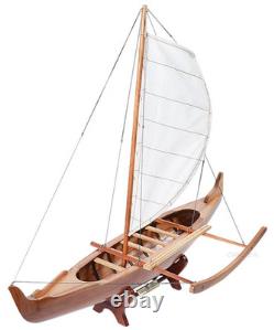 Maquette en bois de canoë à balancier hawaïen 25 Waikiki bateau à voile traditionnel neuf