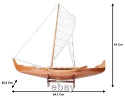 Maquette en bois de canoë à balancier hawaïen 25 Waikiki bateau à voile traditionnel neuf