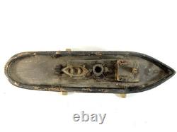 Maquette miniature en bois d’art populaire antique de remorqueur, 9e, XIXe s., bateau DETROIT ELLA, patine