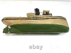 Maquette miniature en bois d’art populaire antique de remorqueur, 9e, XIXe s., bateau DETROIT ELLA, patine