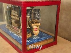 Miniature Diorama Voilier Chinois Dans La Boîte Modèle Vendange Bateau De Bois Junk