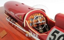 Modèle Ferrari Hydroplane Bateau À Moteur Peint En Rouge En Bois Massif En Cuir Mah