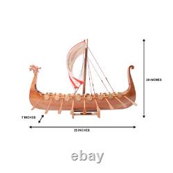 Modèle de Bateau Historique Drakkar Viking 25 Pouces en Bois Fait Main Entièrement Assemblé