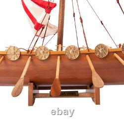 Modèle de Bateau Historique Drakkar Viking 25 Pouces en Bois Fait Main Entièrement Assemblé