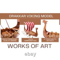 Modèle de Bateau Historique Drakkar Viking 25 Pouces en Bois Fait Main Entièrement Assemblé