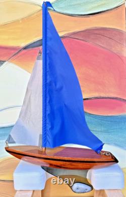Modèle de Voilier en Bois VTG LG Yacht de Bassin Décoration Nautique 22 Pouces de Haut Pesé