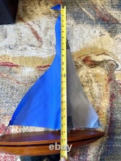 Modèle de Voilier en Bois VTG LG Yacht de Bassin Décoration Nautique 22 Pouces de Haut Pesé